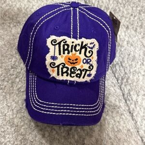 Halloween Distressed Adjustable Baseball Hat Trick or Treat Cap Witchy Purple